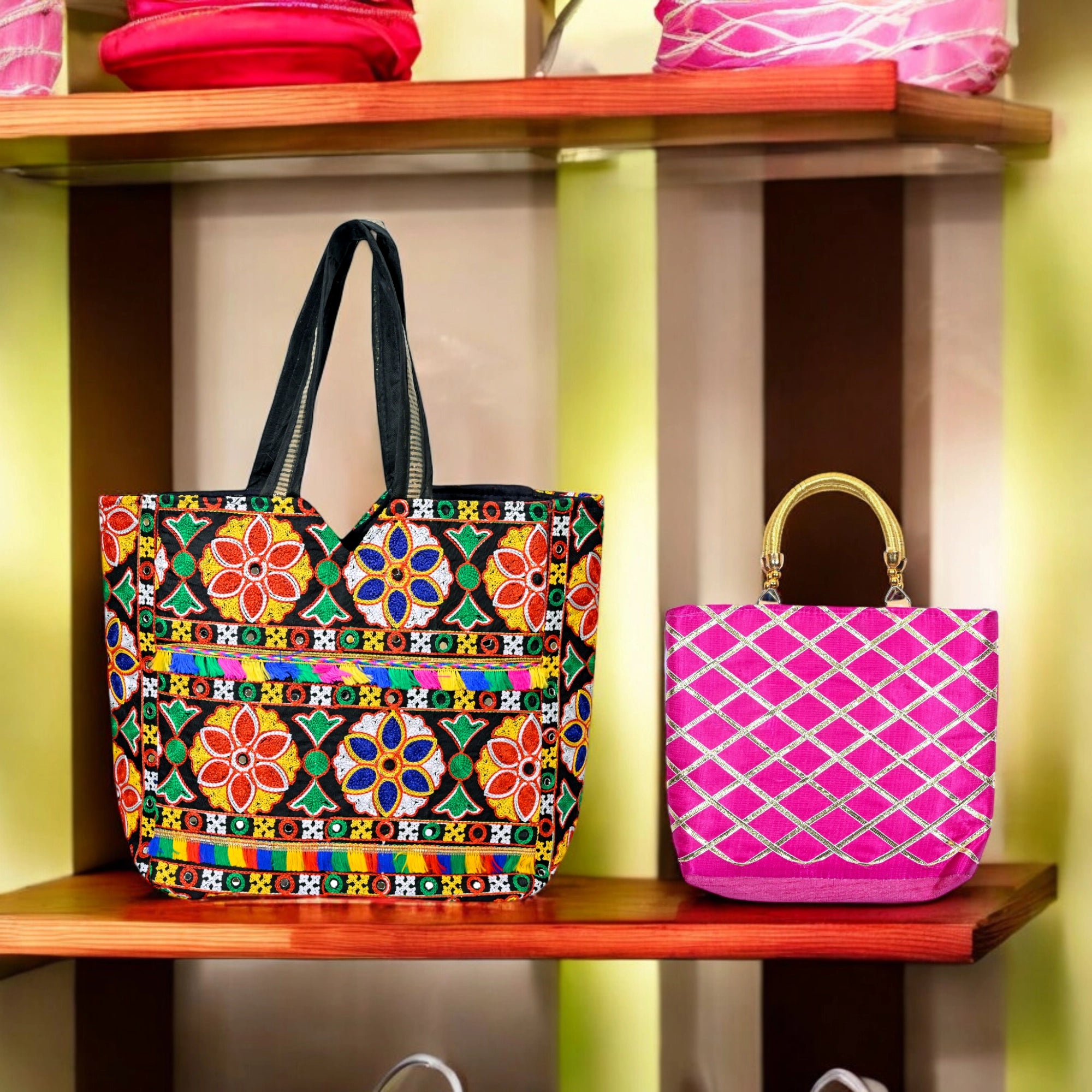 EMBRODERED CLUTCH BAG and Handicrafted Gujrati Big Size Handbag
