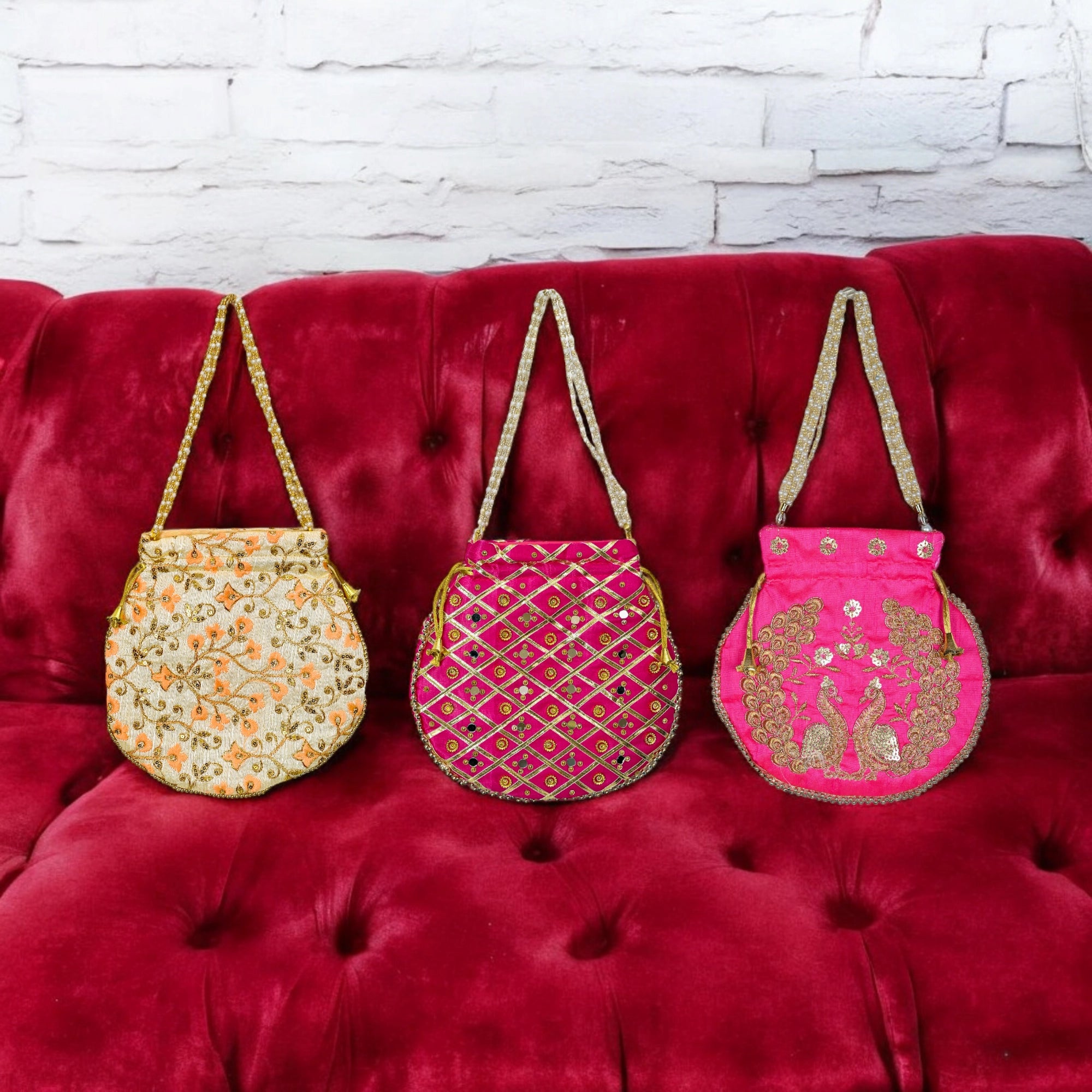 EMBROIDERED POTLI BAG COMBO ( PACK OF THREE )