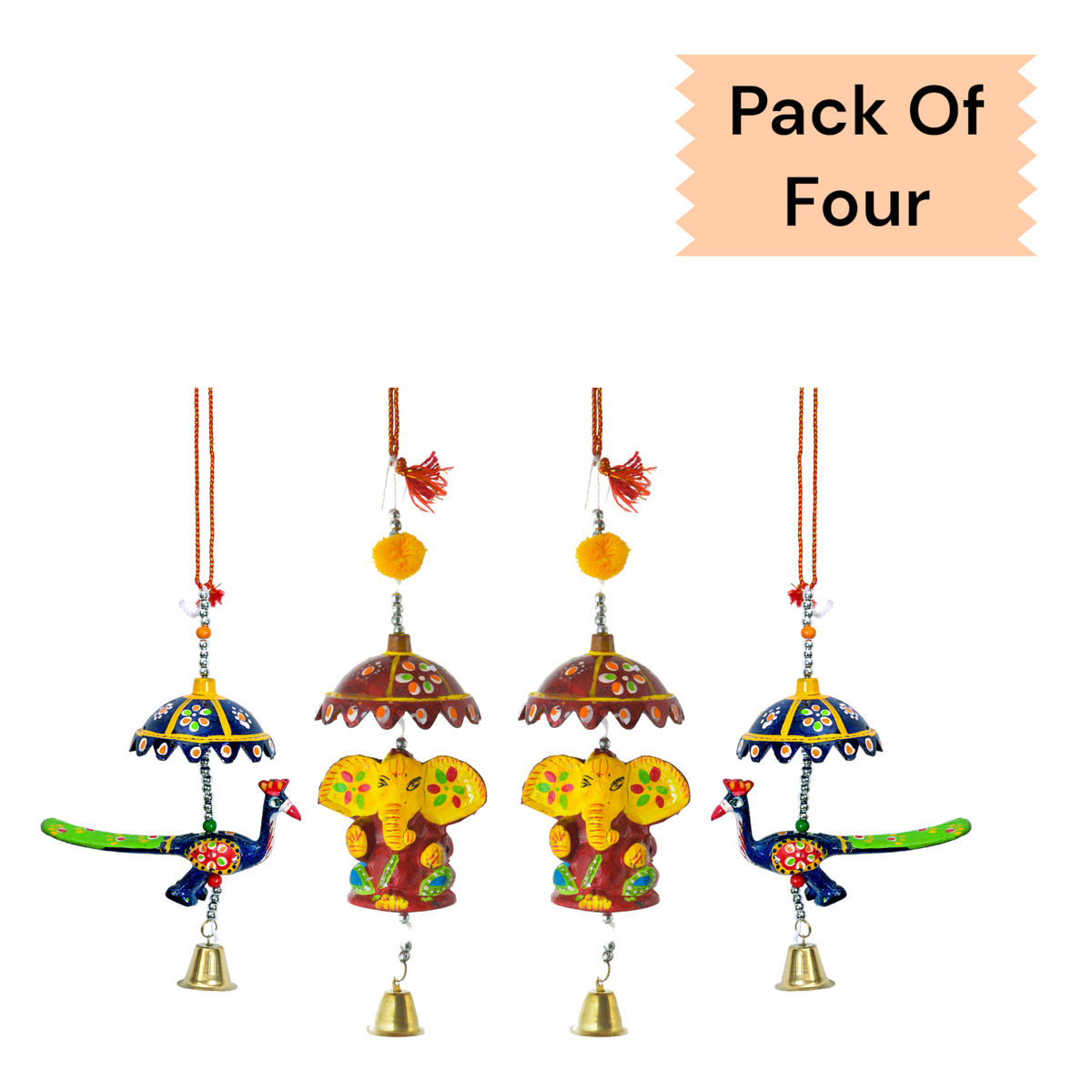 Ganesh Ji with Fiber Cap & Single Tockri picock Latkan [PACK OF 4]
